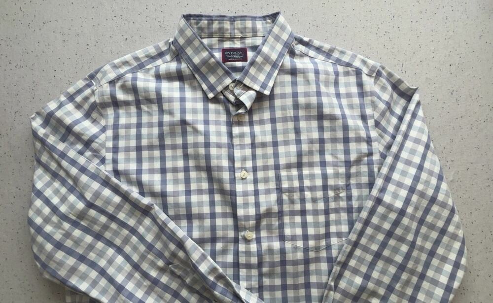 UNTUCKit Xavier Shirt XL X-Large Slim Fit Blue Gray Gingham Plaid